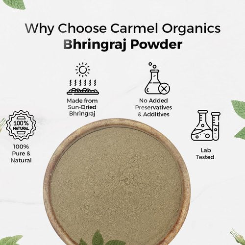 CARMEL ORGANICS Bhringraj Powder 8 Ounce| Natural Hair & Scalp Care | Promotes Hair Growth & Strength | Ayurvedic Herbal Powder | No Added Preservatives, Non-GMO