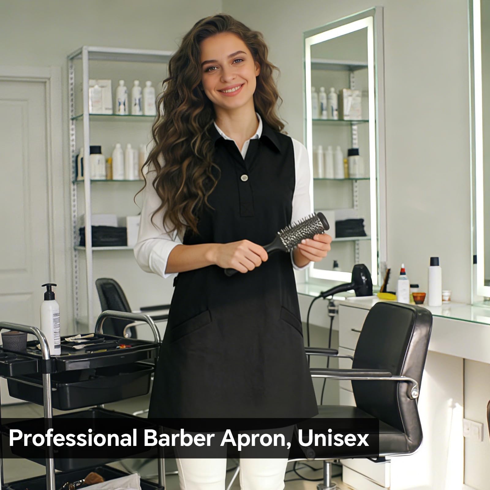 Barber Apron, Multi-Functional Work Cape for Hairdressing, Featuring Multiple Pockets for Organizing Hairdressing Supplies (BLACK-Blouse)