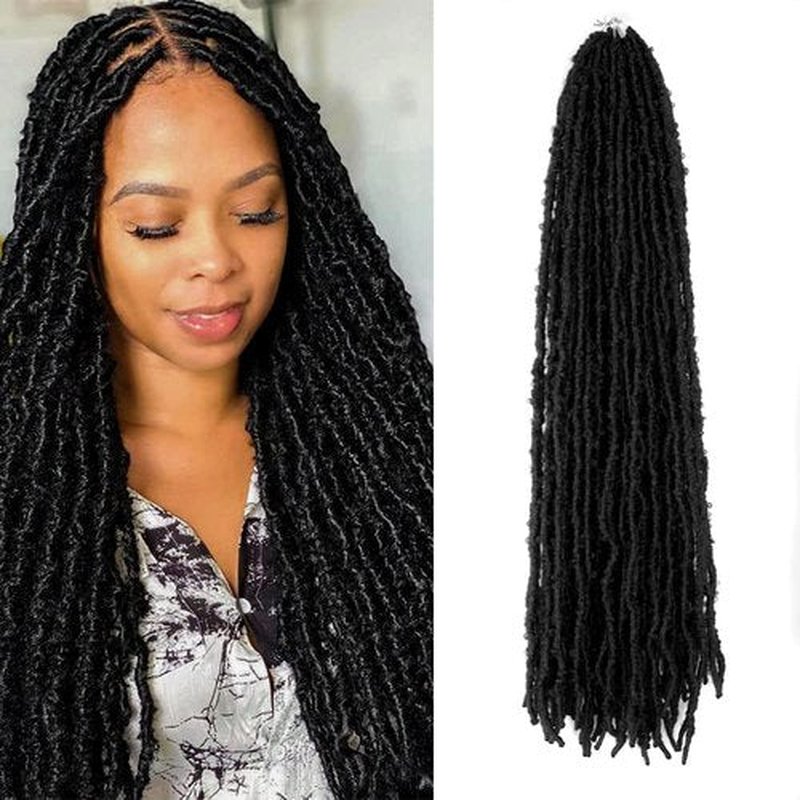 BOHOBABE 24 Inch Light Weight Butterfly Locs Crochet Hair 8 Packs Long Black Distressed Butterfly Faux Locs Toupees Hair, 1B