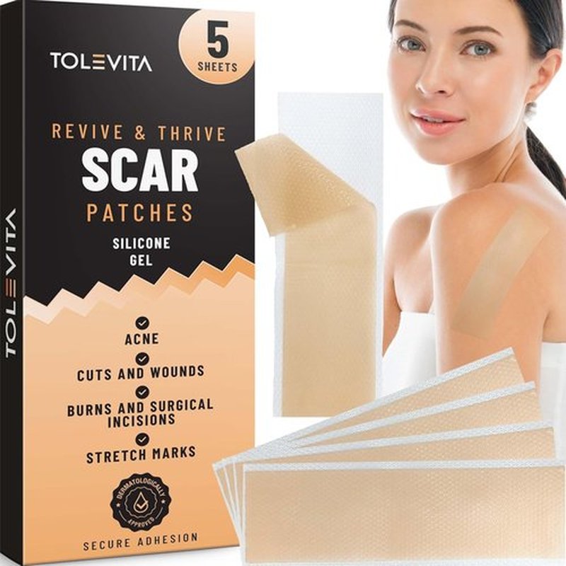 TOLEVITA Silicone Scar Patches – Silicone Gel Sheets for Scars, Acne, Surgery, Keloid, Scar Removal and Stretch Marks – Gentle Scar Care & Fading - 5 Sheets