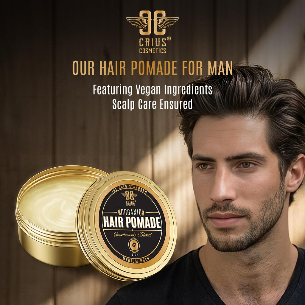 CRIUS COSMETICS Hair Pomade for Men - Certified Organic Pomade with Vegan Ingredients (Chronos And Creed), Natural Hair Balm for Strong Hold & Scalp Care (2 Fl Oz)