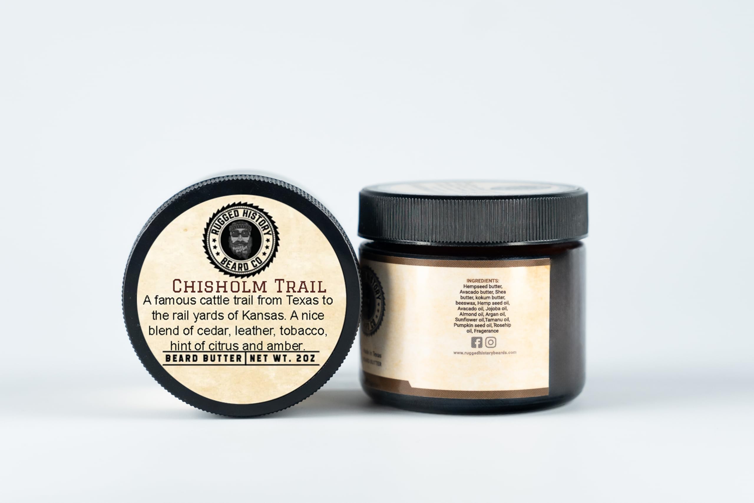 Rugged History Beard Co Chisholm Trail Beard Butter – Tobacco, Leather, Cedar and Citrus Scent – Small Batch Beard Butter – Made in Texas – 2 oz