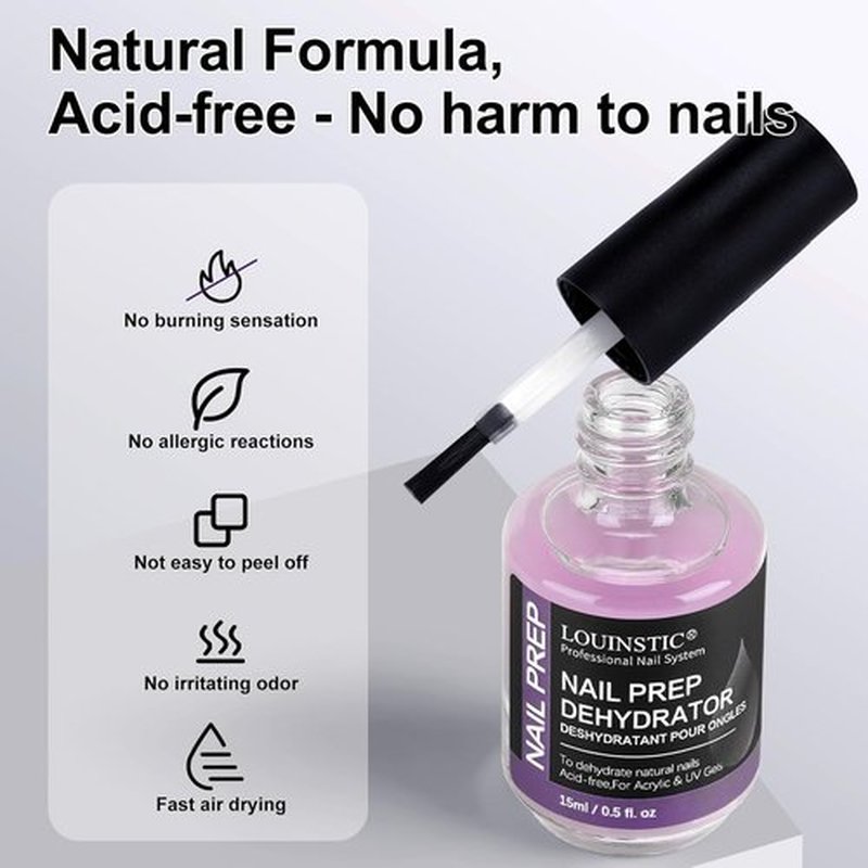 LOUINSTIC Nail Dehydrator - Acid-Free 15ml for Fast Air-Dry Prep | Hema-Free, Low-Odor, No Burn