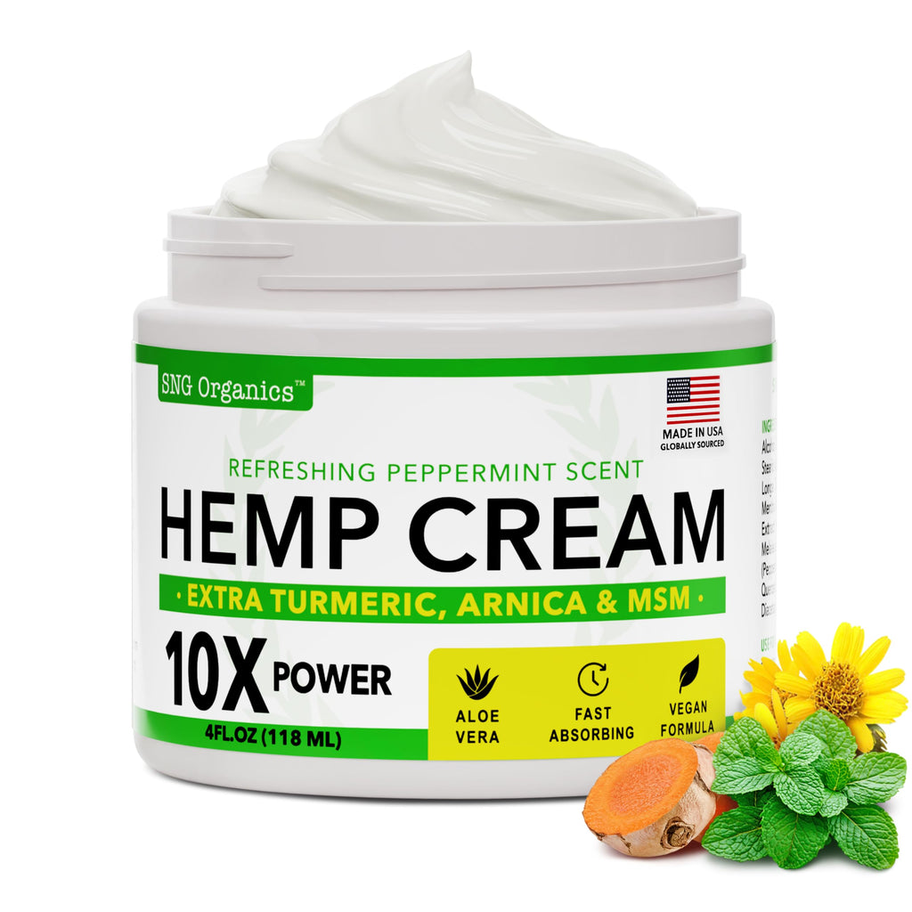 Super Natural Goods Hemp Cream with Hemp Oil, Turmeric, Arnica & Menthol – Botanical Cream with a Cooling Sensation for Localized Application (4oz)