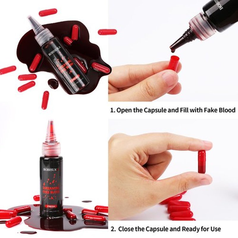 Halloween Fake Blood SFX Makeup Kit – Realistic Liquid Spray, Dripping Blood, Coagulated Gel, Capsules, Sponge & Soap – Washable Special Effects Body Paint for Vampire & Zombie Costumes