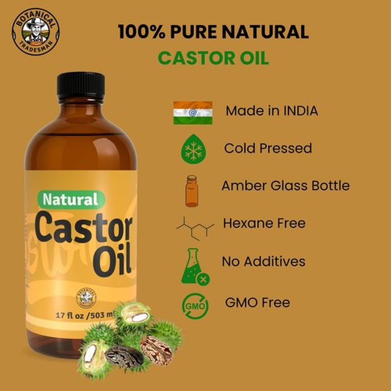 Castor Oil Organic Glass Bottle (17 oz) -100% Pure, Cold-Pressed, Hexane-Free, with 2 Resuable Organic Cotton Flannel Pack Wraps and Mascara Container for Skin Hair Eyelash's Eyebrow's & Body