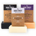 Soak Street Real American Soap (Variety Bundle, 3 Pack) – Natural Bar Soap Made with Grass-Fed Tallow, Conditioning Lard, & Pure Coconut Oil – Unscented, Charcoal & Tea Tree Oil, & Lavender Goat Milk