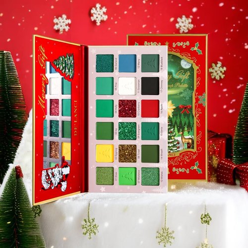 Afflano Green Eyeshadow Palette Christmas Makeup Gift, Multichrome Red Green Eyeshadow Palette High Pigmented, Emerald Forest Glitter green Eye Shadow White Black Lime Teal Blue Witch FX Xmas Makeup