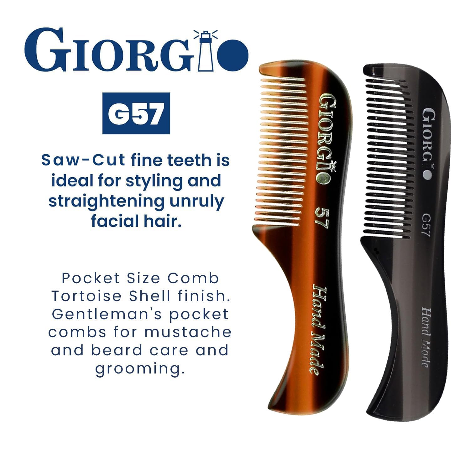 Giorgio G57 Extra Small 2.75 Inch Men's Fine Toothed Beard and Mustache Comb for Facial Hair Grooming and Styling. Wallet Pocket Comb Handmade of Quality Durable Cellulose, Saw-Cut and Hand Polished