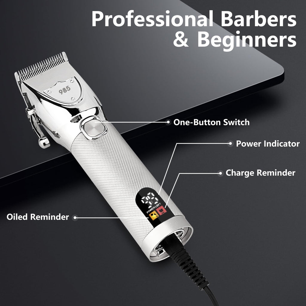 Adaife Professional Hair Clippers for Men, Electric Cordless Clippers and Trimmers Set, Nose Hair Beard Trimmer, Hair Cutting Barber Clippers with Guards, T Liners Edgers Clippers for Mens (Silver)