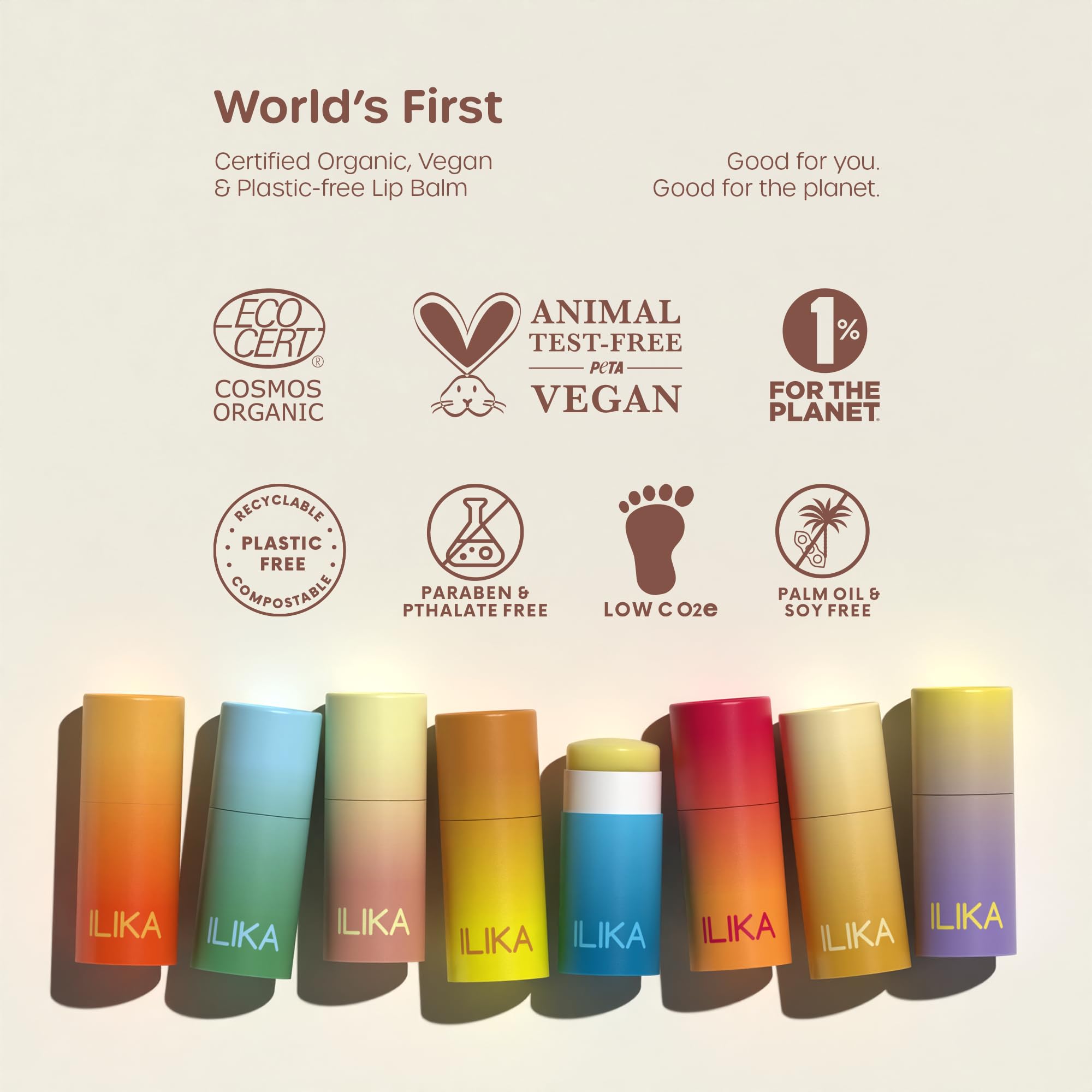 ILIKA 100% Natural Lip Balm - Organic, Plastic-free, Vegan, Cruelty-Free, Vitamin E, COSMOS Certified, PETA Certified, 2-Pack Unscented, All-Day Moisture, 0.15 oz each