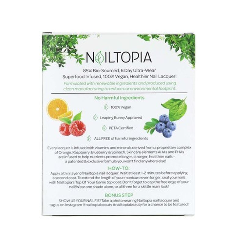 Nailtopia Be-Leaf In Yourself Kit: Ultra Wear, Trendy Trio Kit - All Natural, Strengthening Biotin and Superfood-Infused Polish - Chip Resistant Formula - Quick-Dry, Long Lasting Wear - 3 pc