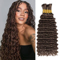 Boho Hair for Braiding Human Braiding Hair 150g 5 Bundles/Pack 18 inch Deep Wave Boho Hair 100% Unprocessed Brazilian Virgin Hair Chocolate Brown Braiding Hair Bohemian No Weft