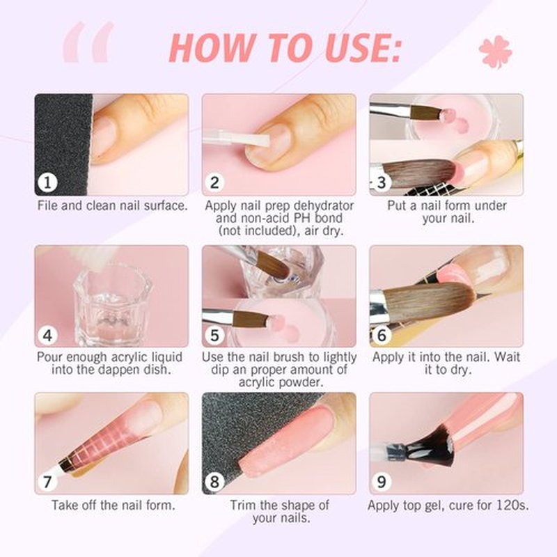 SAVILAND Acrylic Nail Kit: Big Capacity Acrylic Liquid 120ml and 30g Clear Pink White Powder Set with 5 Sizes Brushes for Beginner Nail Kit for Full Professional Nail Art Designs Home DIY Salon Gift
