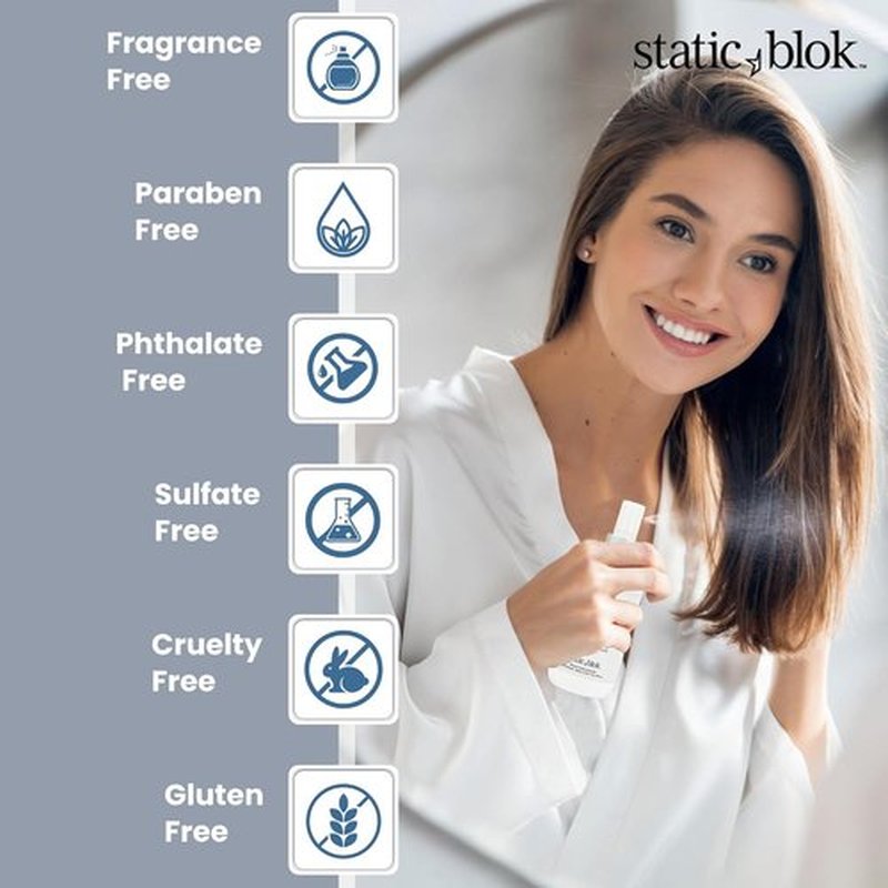Static Blok Anti-Static Spray for Hair - Eliminate Static Cling & Flyaways - 8oz All-Day Freshness