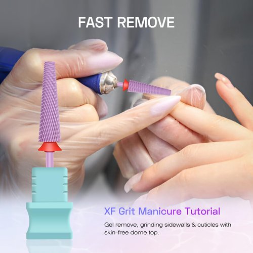Depvko Super Long 5 in 1 Nail Drill Bits,Carbide Nail Drill Bit,3/32" Two Way Rotate Professional Drill Bit Nails,Nail Bits Fast Remove Acrylic or Gel for Manicure,Pedicure,Nail Art (Fine-F, Purple)