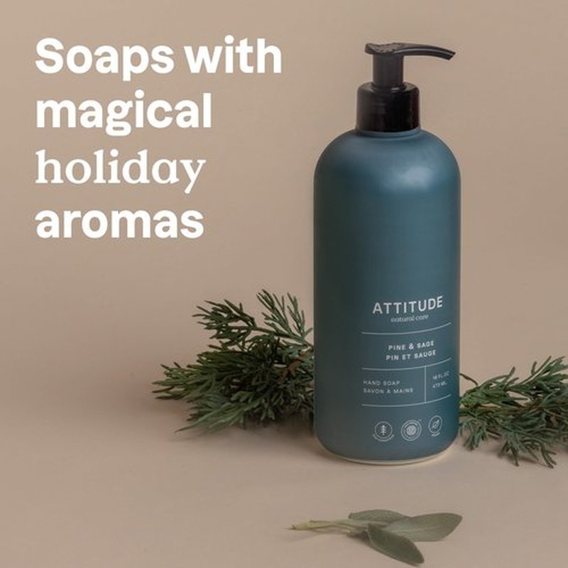 ATTITUDE Liquid Hand Soap, EWG Verified, Plant and Mineral-Based, Vegan Personal Care Products, Pine & Sage, 16 Fl Oz