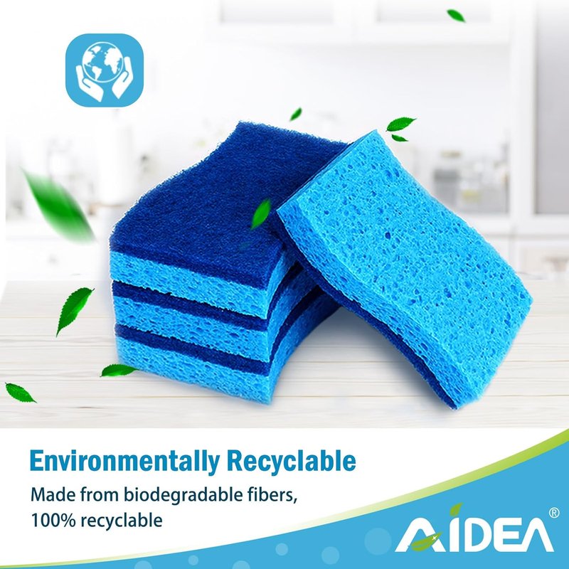 AIDEA Non-Scratch Scrub Sponges - Fast Cleaning Power for Dishes & Cookware | 6 Count