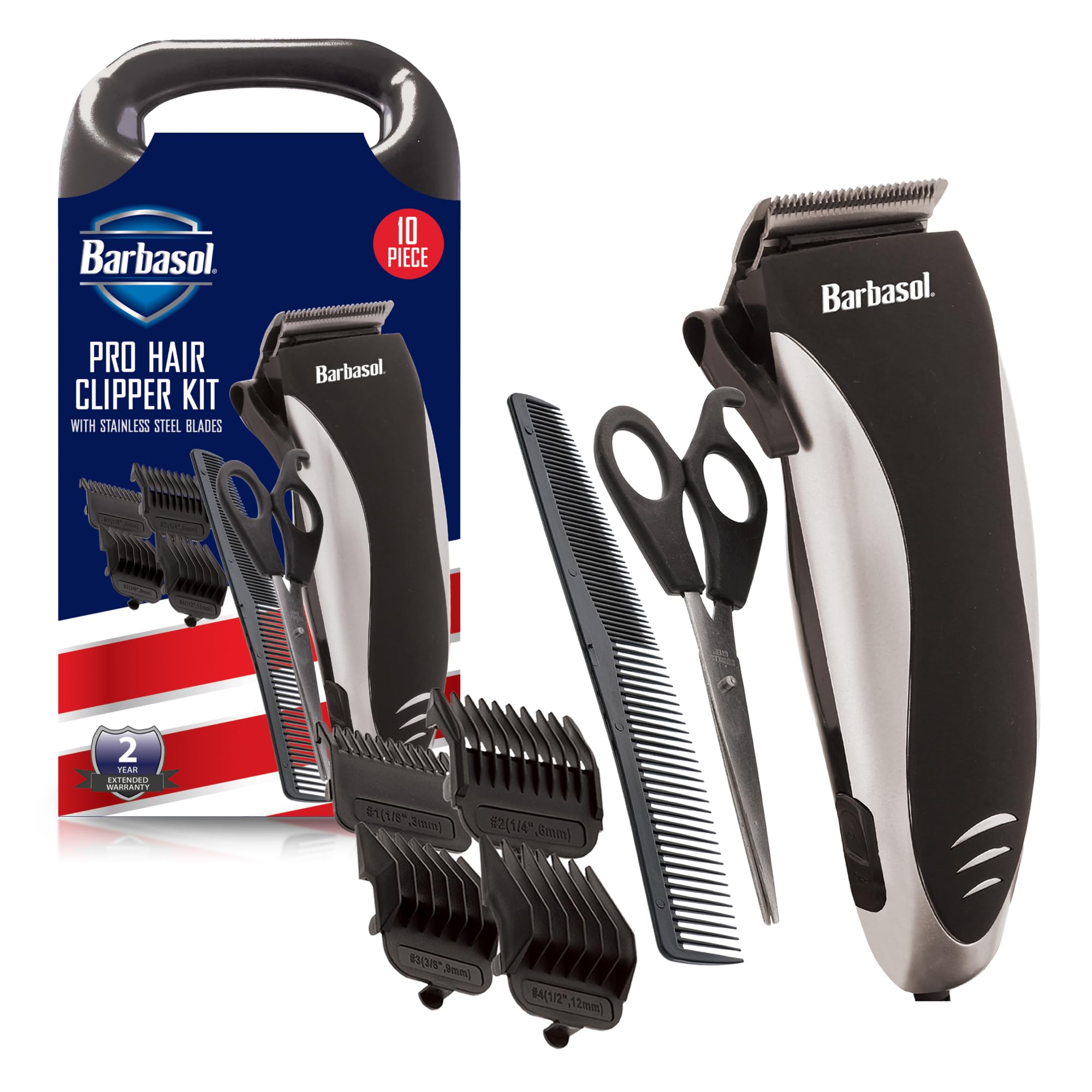 Xtreme Digital Lifestyle Accessories Barbasol Professional Hair Clipper Kit with Stainless Steel Blades, 4 Guide Combs, Adjustable Taper and Travel Bag