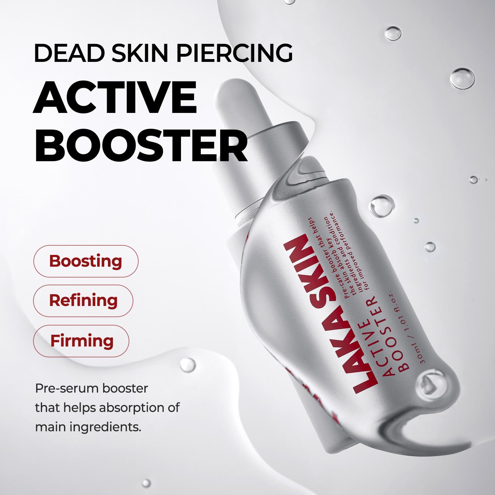 Laka Skin Care Active Booster, 30ml/1.01 fl.oz, PDRN, Peptide for Elasticity, Cleaning Pores, Soothing, Hyaluronic Acid, Korean Skin Care