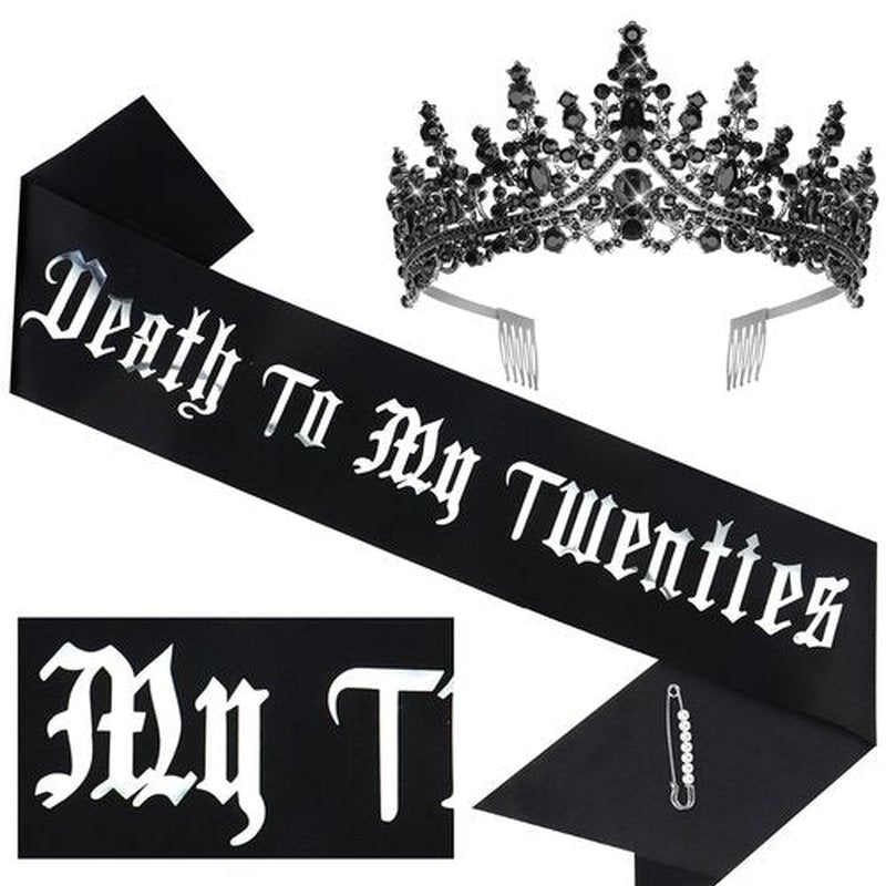 Araluky Death to My 20s Decorations, 30th Birthday Sash and Crown Rip to My 20s Sash Happy 30th Birthday Decorations for Her Rip 20s Birthday Decorations