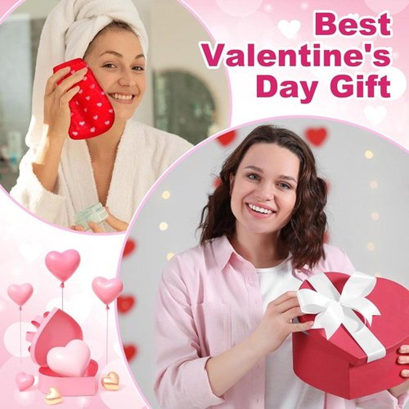 Frienda Heart Makeup Remover Cloths - 24 Pcs Reusable Microfiber Towels | Soft 6" x 6" Washable Pads for Galentine's Day Gifts