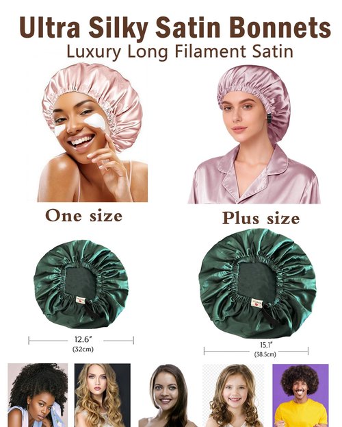 Hair Bonnets 3Pcs Satin Bonnet for Sleeping Silky Bonnets Womens Silk Bonnet Night Caps Curly Hair Sleep Cap for Women