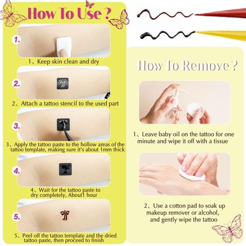Temporary Tattoo Kit for Teens & Adults – 3 Tattoo Pastes (2 Brown+Cherry Red), 100pcs Reusable Stencils, Outline Pen, Long Lasting Waterproof Body Art, DIY Skin Painting for Festivals, Parties Makeup