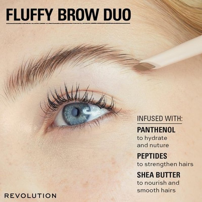 Revolution, Fluffy Brow Filter Duo, 2-in-1 Eyebrow Pencil & Gel, Enhances & Shapes Brows, Vegan & Cruelty Free, Dark Brown, 1 piece