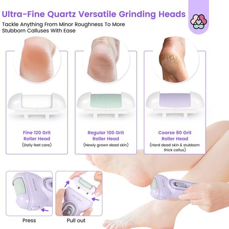 SAVILAND Electric Foot Scrubber 4000 RPM: Professional Callus Remover for Feet Hard Cracked Dry Skin Rechargeable Travel Foot File With 3 Roller Heads Waterproof Pedicure Kit Gifts for Athletes Women