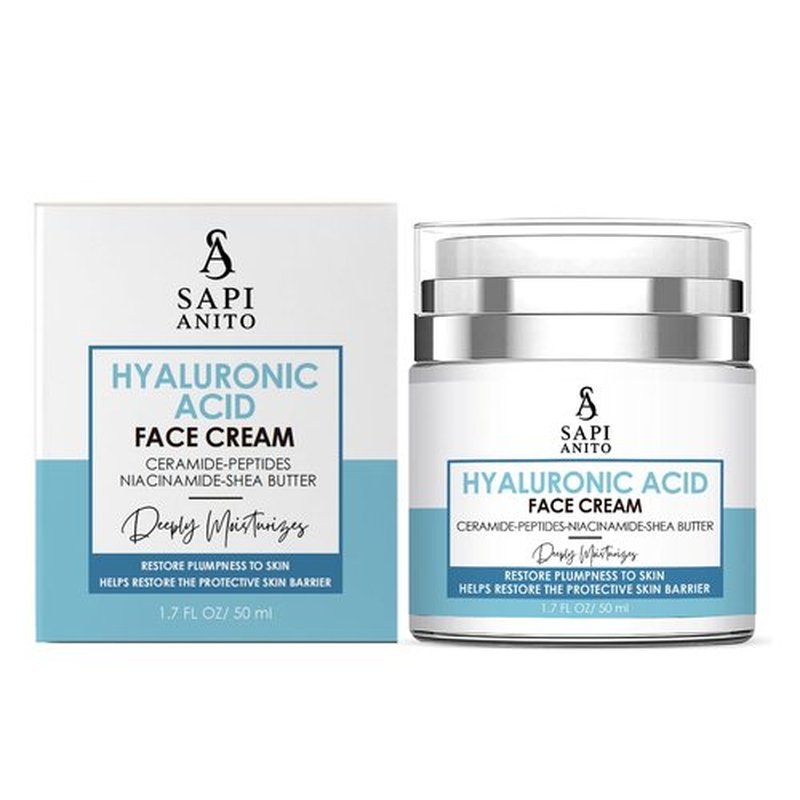 Sapi Anito Hyaluronic Acid Face & Neck Cream – With Ceramides, Peptides, Niacinamide & Vitamin C – Hydrating Moisturizer for Barrier Support – For Normal to Dry Skin, 1.7 fl oz
