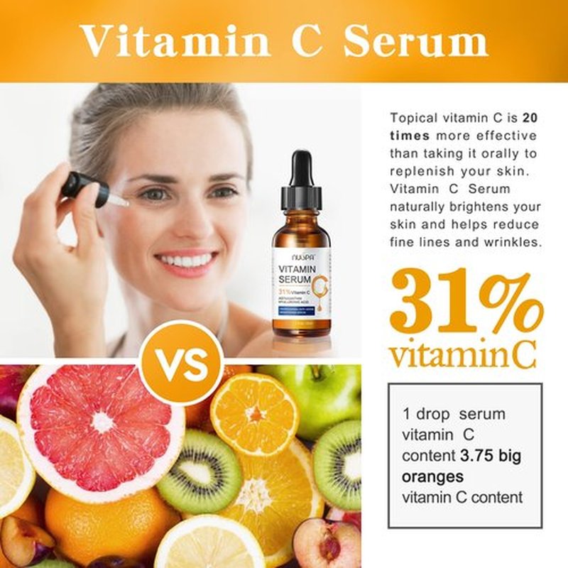 Organic Vitamin C Serum for Face 31% Vitamin C Facial Serum Anti Aging Serum Reduces Age Spots, Face Dark Spots, Sun Damage, Skin Brightening Facial Serums with Hyaluronic Acid and Astaxanthin