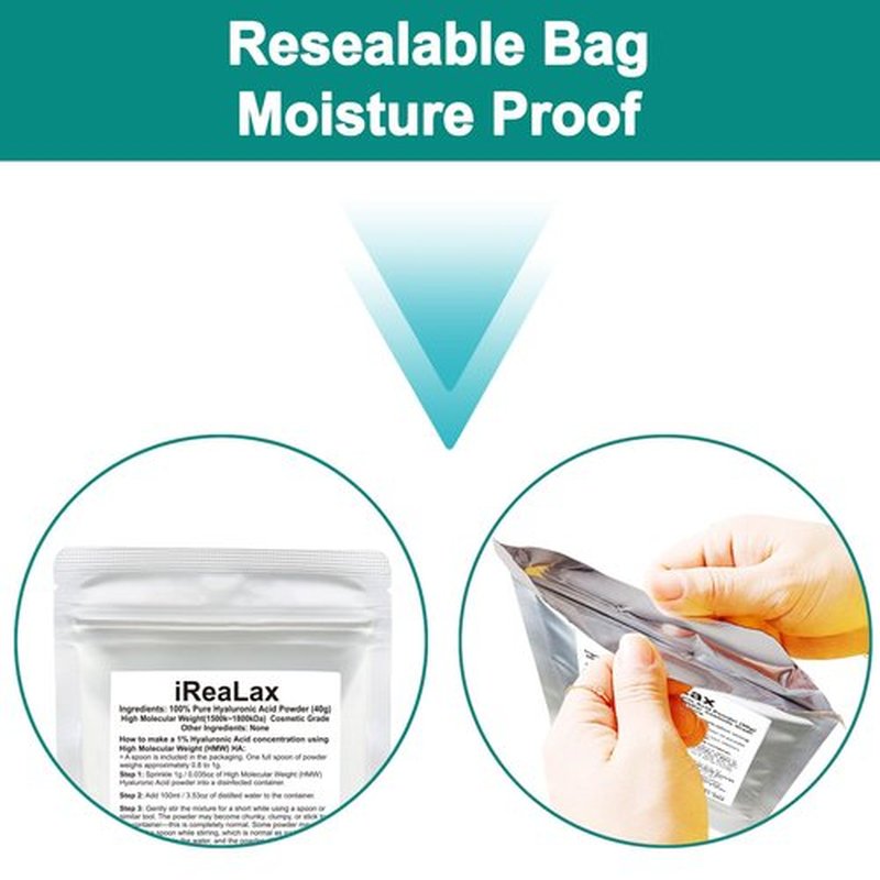 Hyaluronic Acid Powder | High Molecular Weight Hyaluronic Acid Serum Powder | 40g(1.41oz) Cosmetics Grade | Sodium Hyaluronate HA | LMW HMW Hyaluronic Acid ingredients to make gel and DIY Serums