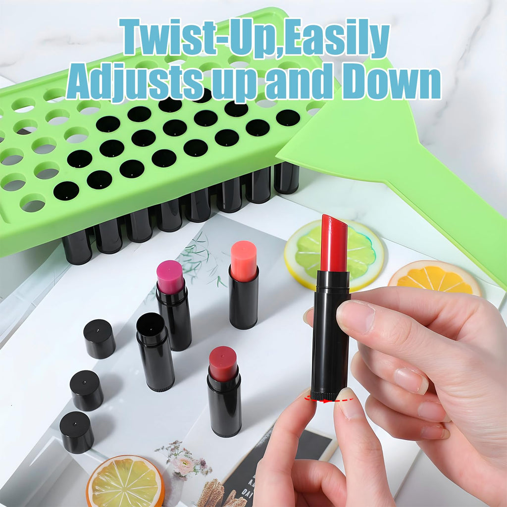 PercyEffie 100Pcs Plastic Lip Balm Tubes 5ml/5g lip balm tubes empty lips balms containers empty Black chastick containers with Filling Tray and Spatula, Rotating Type Refill Lips with Cap