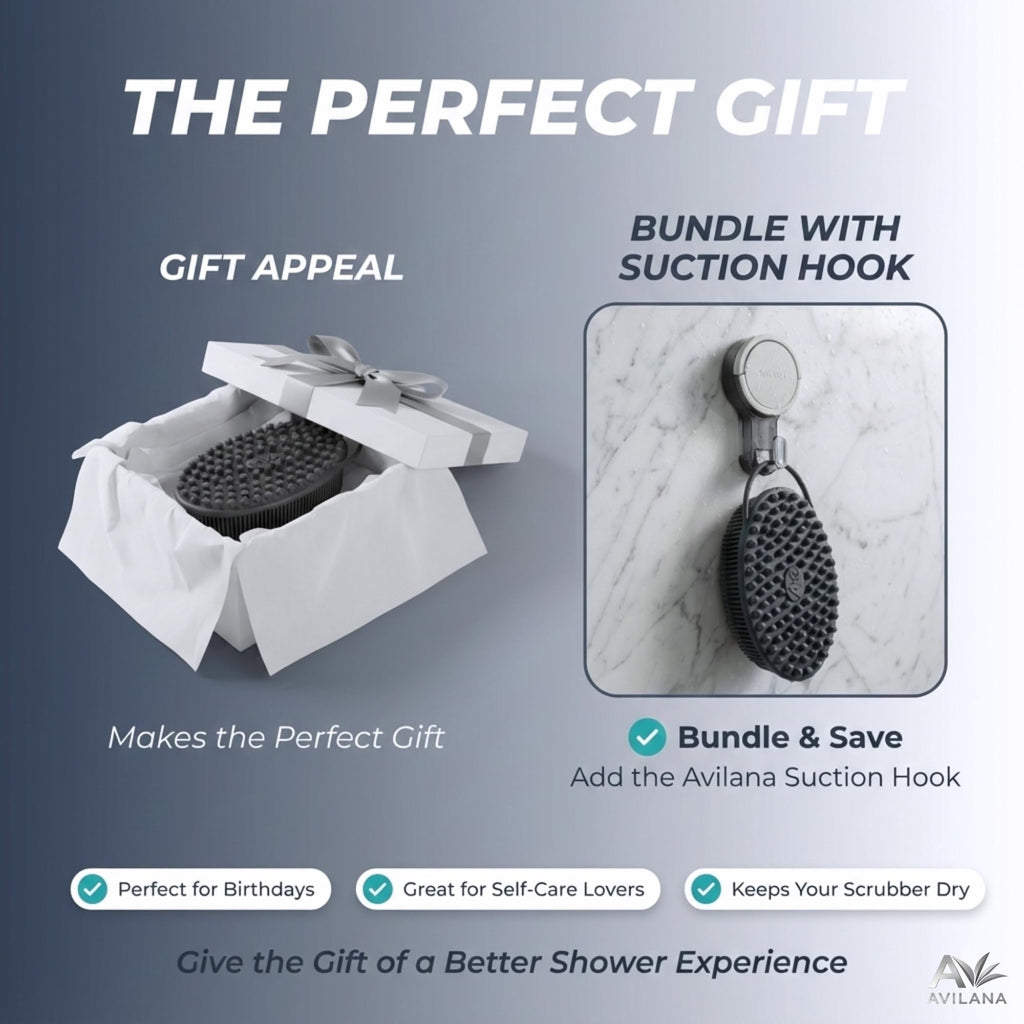 Avilana Premium Silicone Body Scrubber - Trusted Since 2017 - SGS Certified Food Grade Dual Sided Bath Brush, Quick-Dry Exfoliating Loofah Alternative, Massage Brush Sensitive Skin Women Men