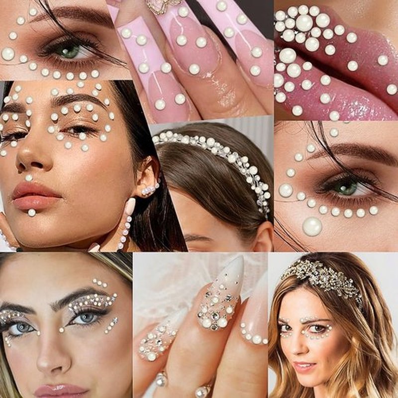 3090 Pcs 4 Sheets Pearl Rhinestone Stickers 3/4/5/6 mm Self Adhesive Craft Rhinestones Gems for Face Eyes Makeup Hair Body (Beige_pearl-3/4/5/6mm)