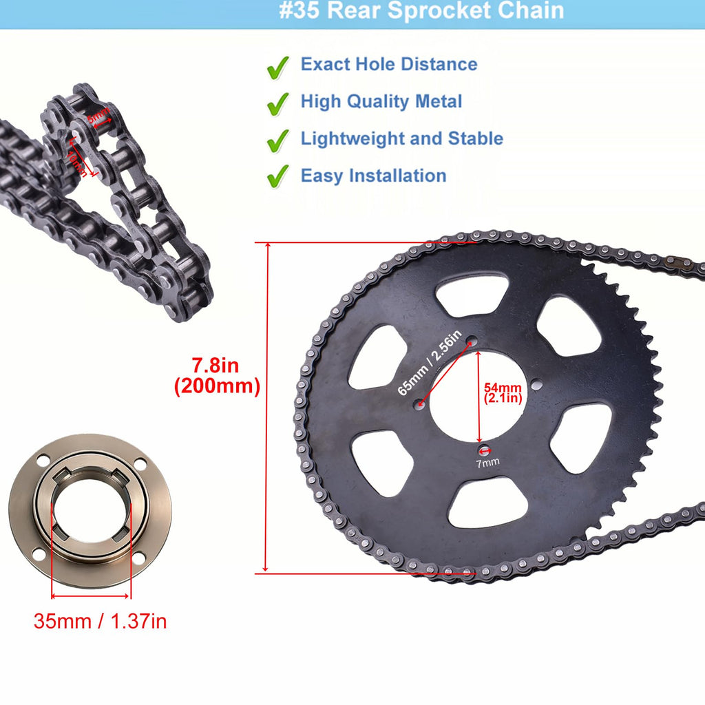 Doinal #35 Chain Sprocket 65 Teeth with Chain 108 Links, Flywheel Adapter