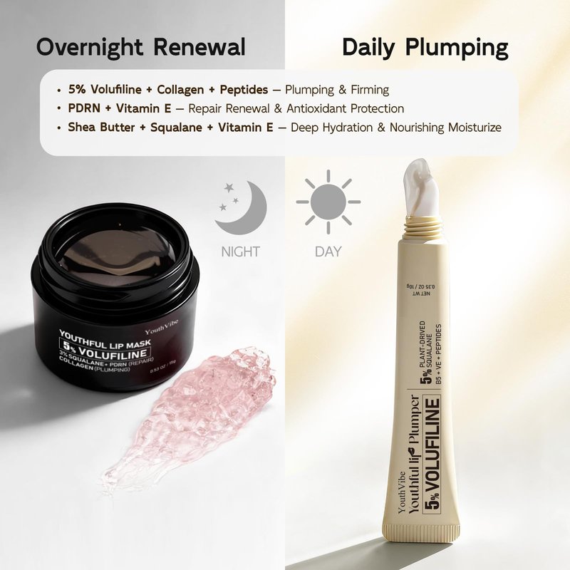 YouthVibe 5% Volufiline Lip Plumper, Nourishing & Anti Aging Over Time with Squalane, Shea Butter, Collagen, Peptide & PDRN - No Burning, No Tingling for Gentle Daily Plumping
