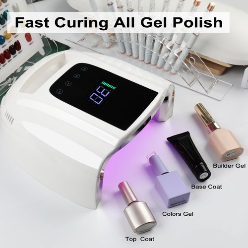 BOMOQING 96W Rechargeable UV LED Nail Lamp, Cordless UV Light for Nails with LCD Display Auto Sensor, 4 Timer Setting and Smart Sensor Nail Dryer,Nail Cure Light with Removable Bottom(White)