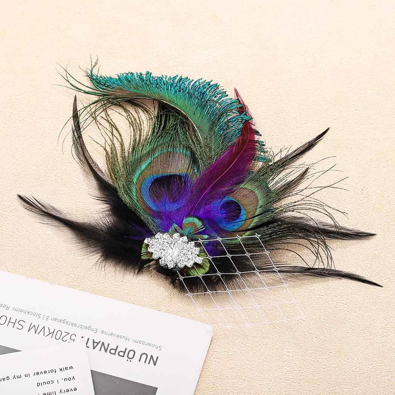 Yokawe Peacock Feather Hair Clip, Rhinestone Crystal Fascinator, 1920s Flapper,Vintage Style Hair Accessory