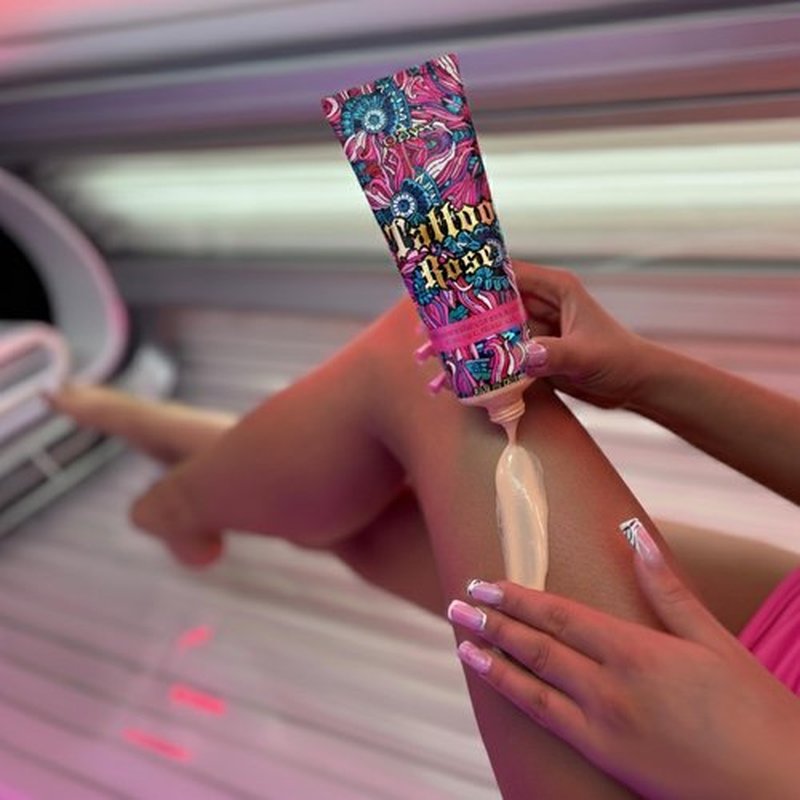 Tattoo Safe Tanning Bed Lotion - Indoor Dark Tanning Accelerator with Fade Protection | Tattoo Color Enhancer & Hydrating Skin Formula (Rose 8.5 Fl Oz)