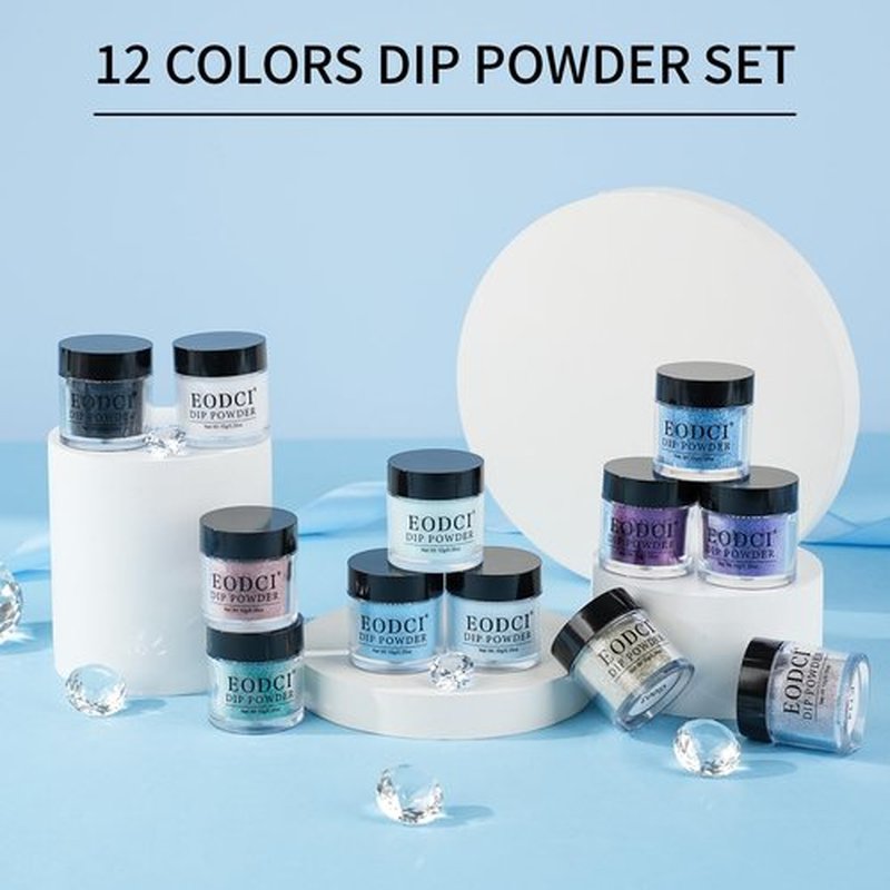 Eodci 12 Pcs Nail Dip Powder Set, 12Colors Glitter Blue Gold Silver Snow Dipping Powder Kit, Black White Nail Art Manicure Salon DIY for Daily at Home Party Gifts for Women