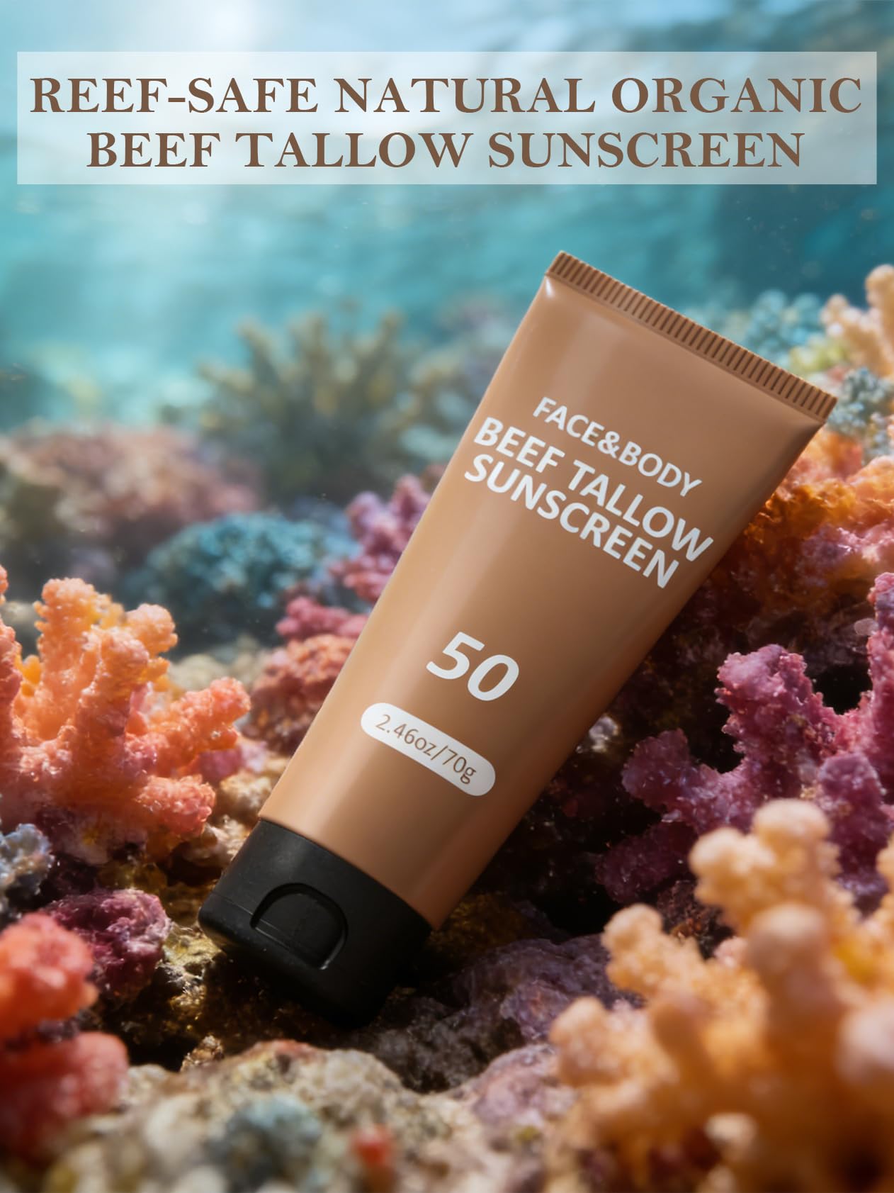 Beef Tallow Sunscreen, Sunscreen for Face, Natural Reef Safe Sunblock for Face Body, Non Greasy Clean Travel Sun Screen Sunblock for Sunmmer Outdoor Travel, 3 Packs