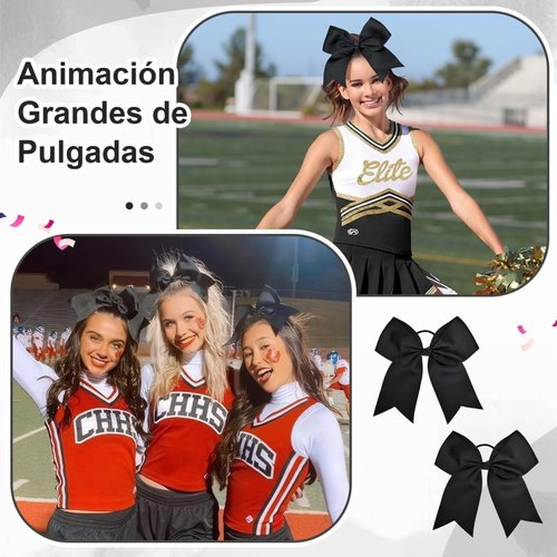 20PCS 8" Large Cheer Bows Black Cheerleading Bows Girl Hair Bows with Ponytail Holder Bow Hair Ties for Cheerleaders SoftbalCompetition Sports