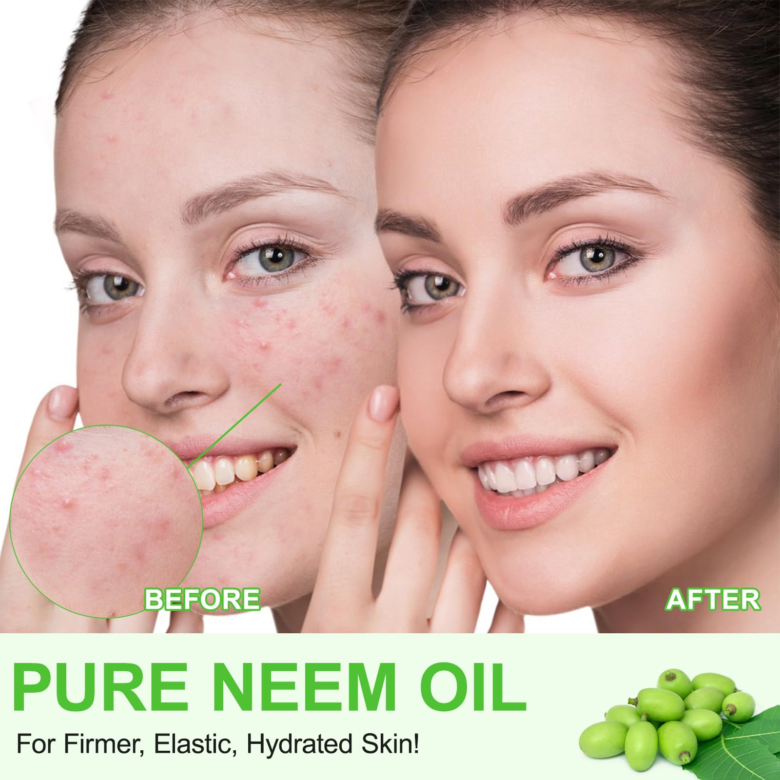 APUUFYQC Neem Oil for Skin, Pure Natural Cold Pressing, Free of Hexane, Nourishes the Skin and Hair, Reduces Fine Lines, 2.02 Oz