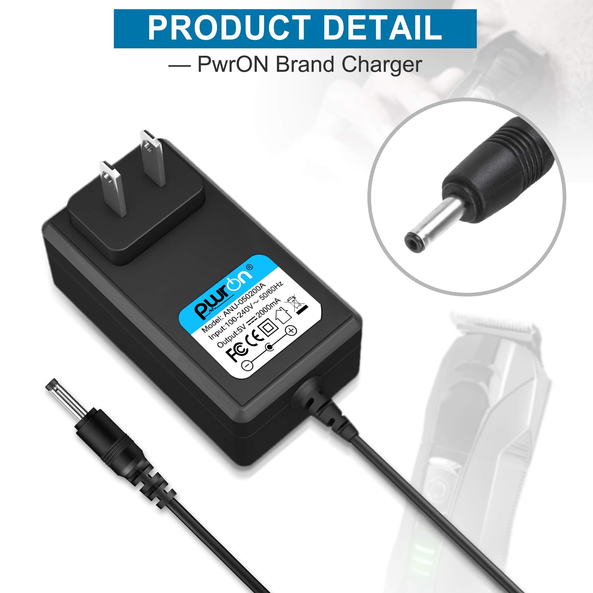 PwrON Power Cord 5V Charger for Remington Shaver PG525 PG6025 PG6060 PG6135 MB2500 Charging Cord Beard Trimmer Power Supply HK28UA-5.0-350 (6.6Ft)