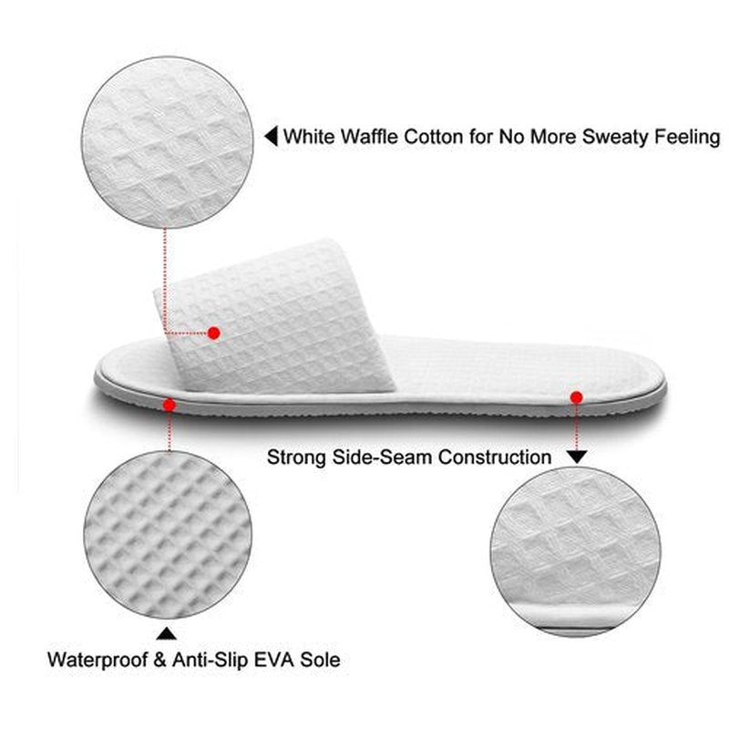 AhfuLife 5 Pairs of Waffle Spa Slippers, Open Toe White Slippers - Fit Most Men and Women for Spa, Party Guest, Hotel and Travel