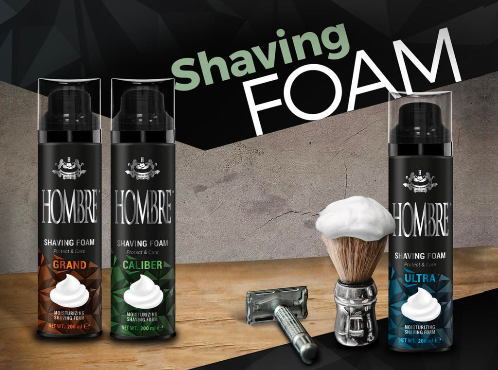HOMBRE Grand Shave Foam for Men | Citrus Marine Woody Scent | Smooth Glide & Comfort | Aluminum-Free Formula 200 ml (Pack of 1)