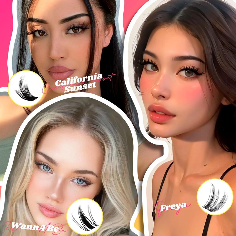 WiWiLINK Lashes California Sunset Kit Manga Lash Clusters Kit 8-18mm Wispy Eyelash Clusters DIY Lash Spikes Waterproof Anime Extension 0.3mm Ultra-Thin Band Individual Cluster Eyelash Extensions Kit