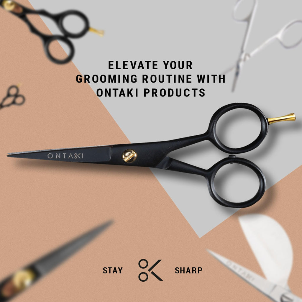 Ontaki Beard and Mustache Trimming Scissors & Combs for Men - 5" Black